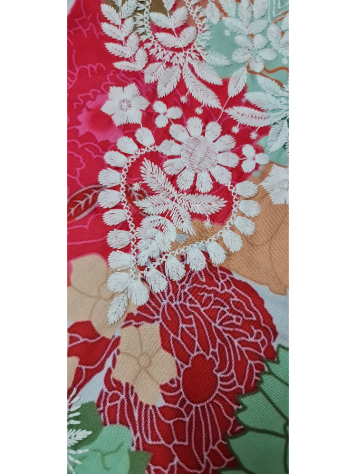 Printed Aya Mulmul Muslin Straight Chikankari Kurti