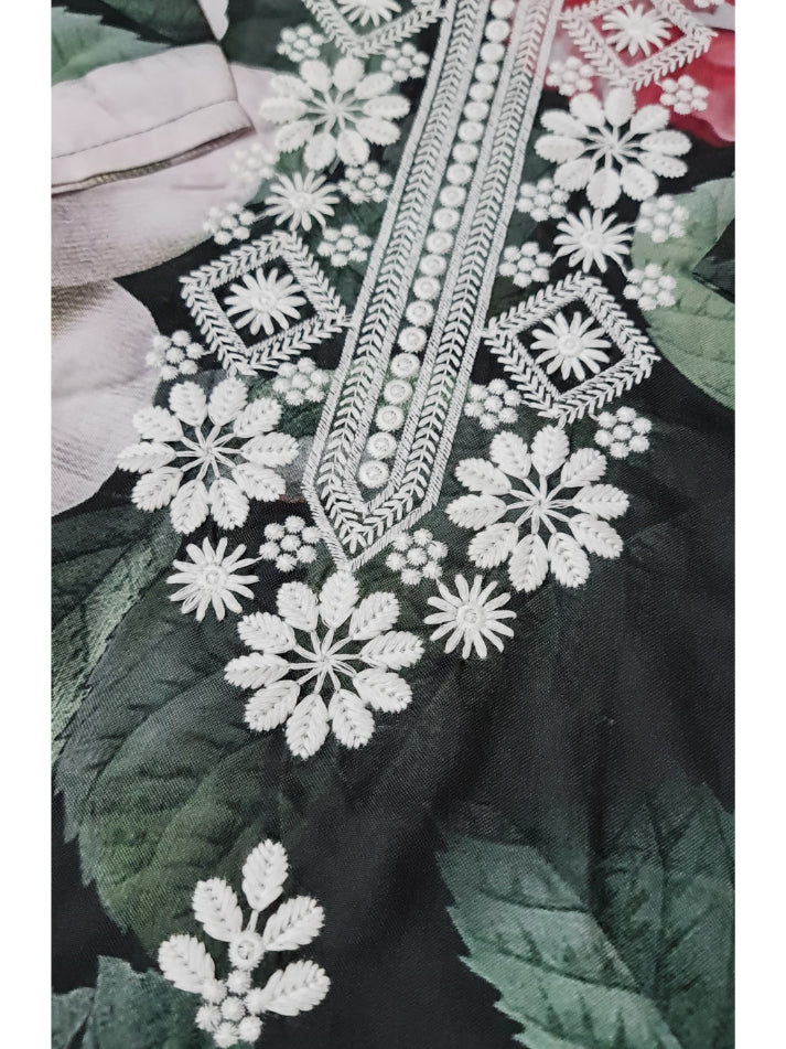 Green Qaifa Milmul Cotton Straight Chikankari  Kurti