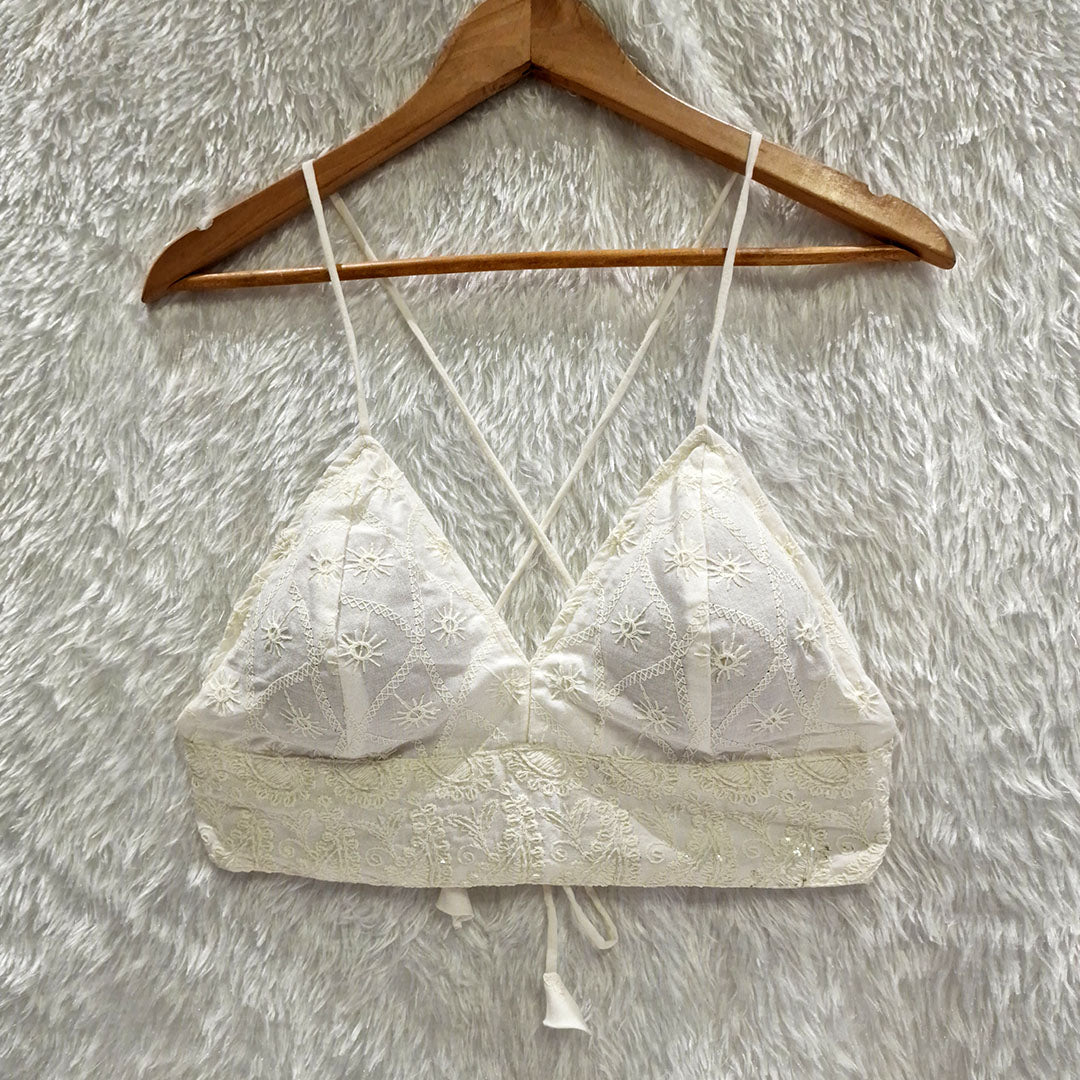 Black Chikankari Cotton Shirt & White Chikan Bra Combo