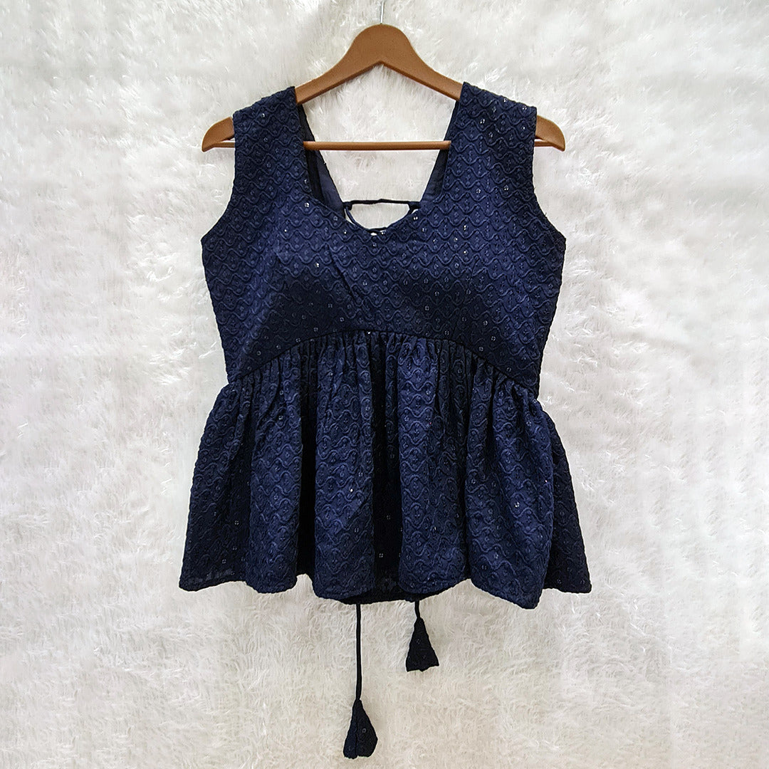 Navy Blue Cotton Chikankari Top