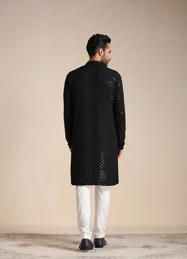 Men Black Chikankari Kurta