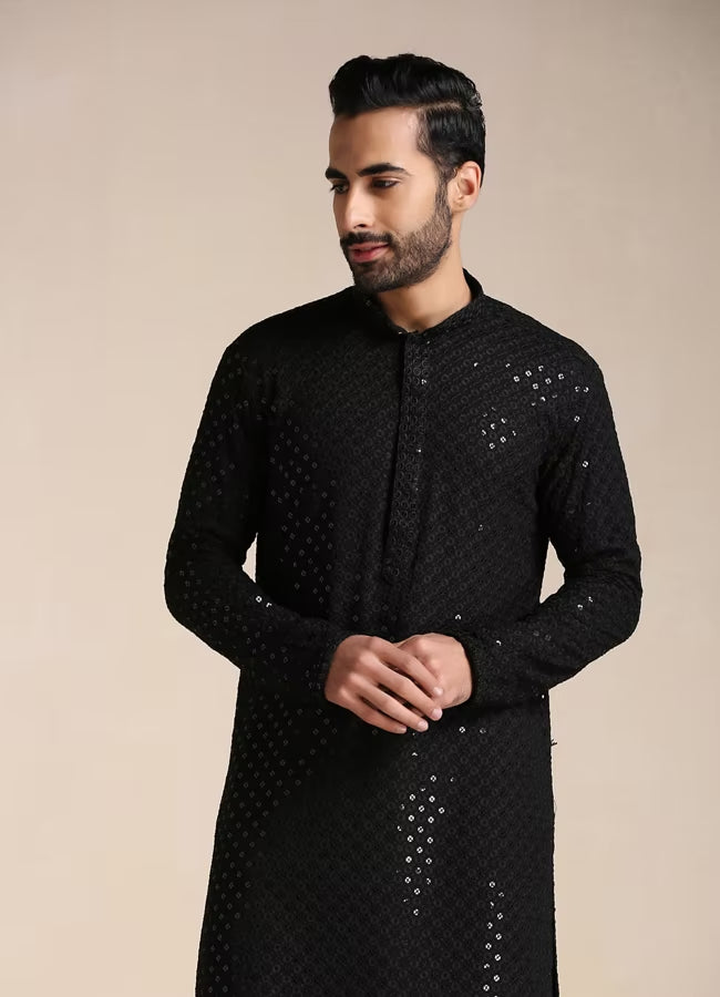 Men Black Chikankari Kurta