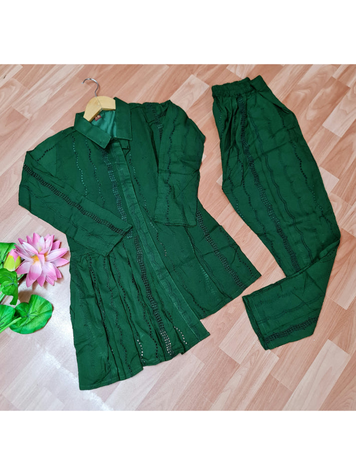 Dark Green Eyelet Co-Ord Set