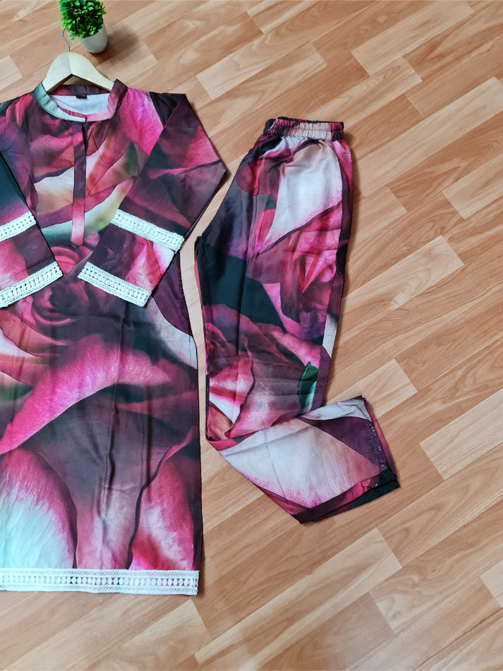 Multicolor Printed Silk Co-ord Set - Set of 2