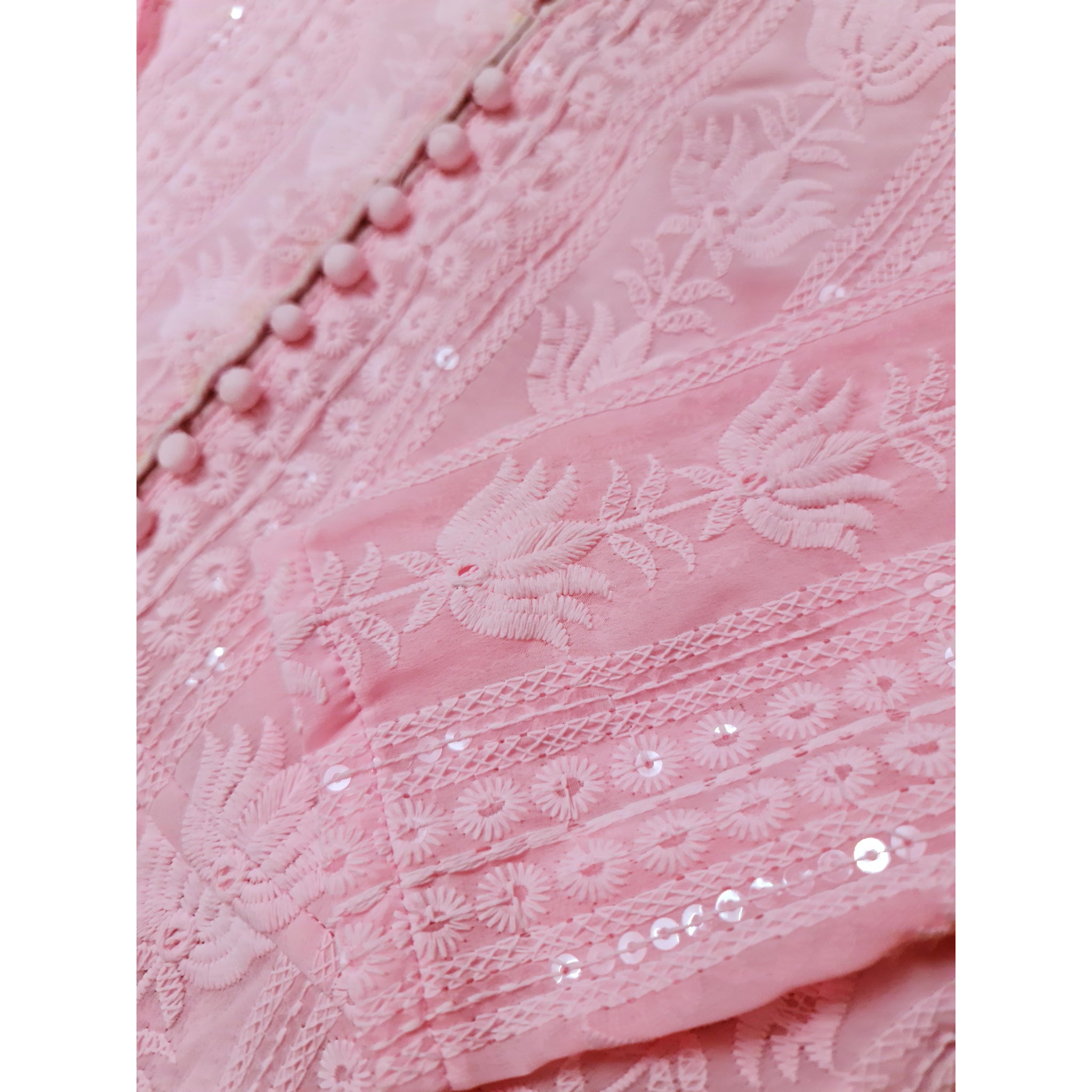 Pink Front Slit Chikankari Long Kurti