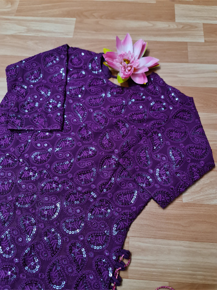 Purple Bodyfit Side Tassel Chikankari Long Kurti