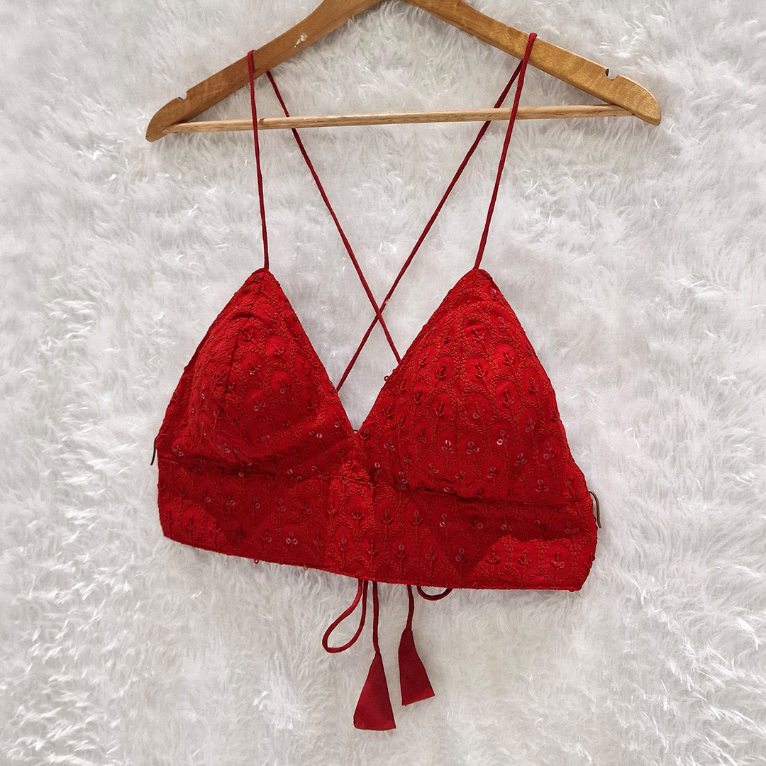 Biege Embroidery Cotton Shirt & Red Chikan Bra Combo