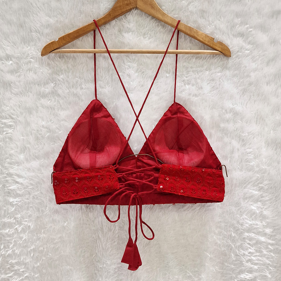 Biege Embroidery Cotton Shirt & Red Chikan Bra Combo