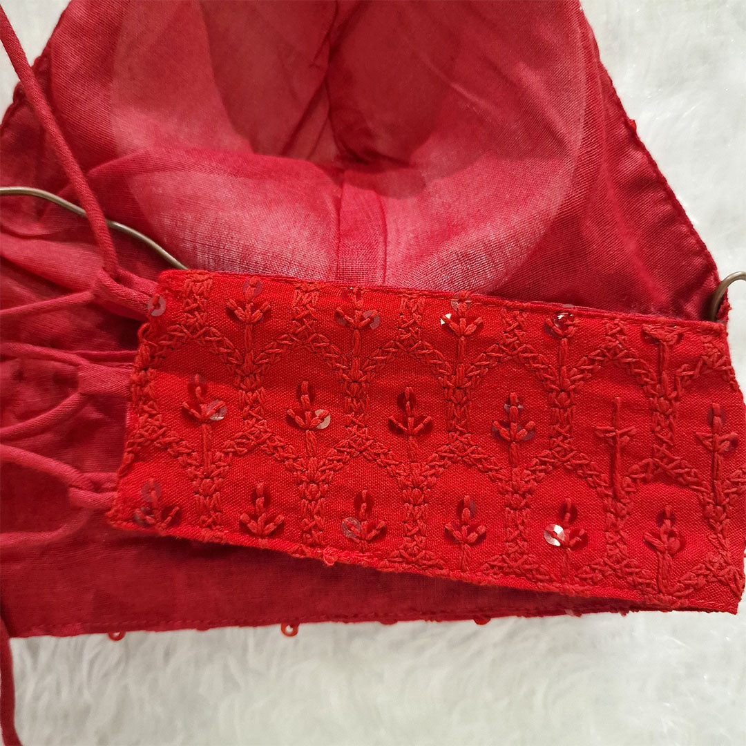 Biege Embroidery Cotton Shirt & Red Chikan Bra Combo