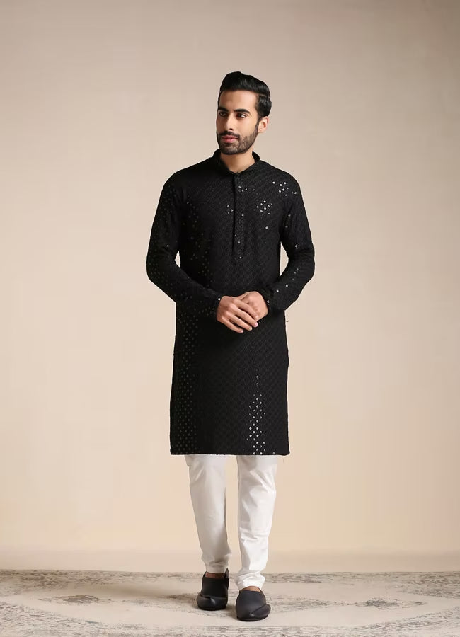 Men Black Chikankari Kurta