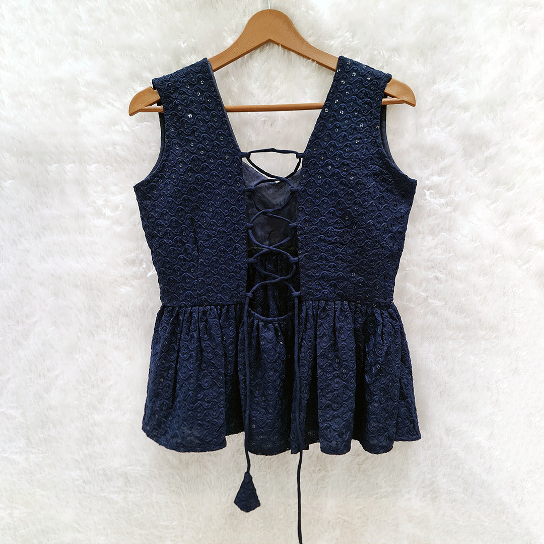 Navy Blue Cotton Chikankari Top