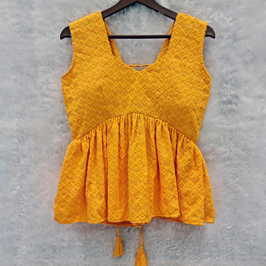 Yellow Cotton Chikankari Top