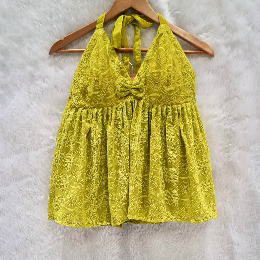 Lime Green Chikankari Chiffon Halter Neck Top