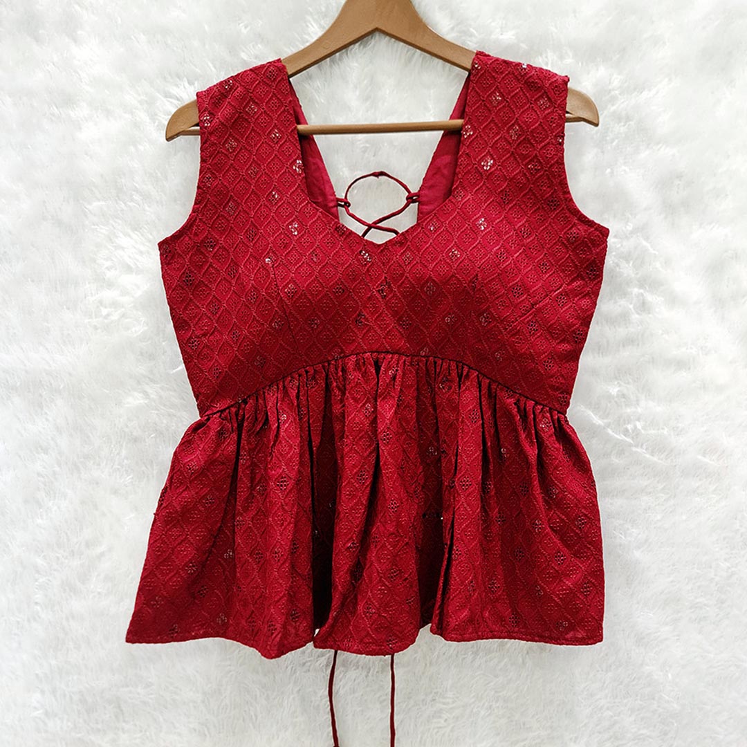 Maroon Cotton Chikankari Top