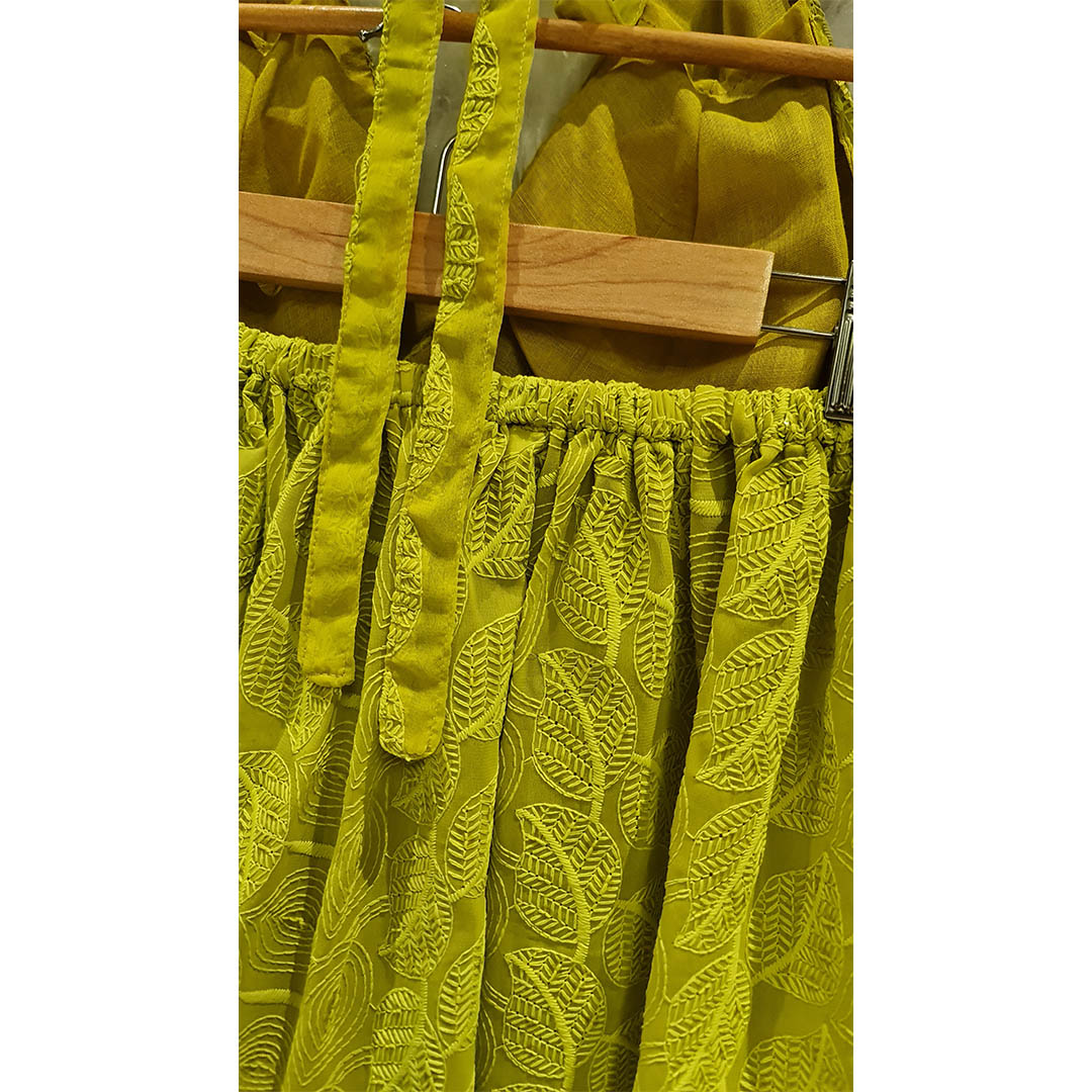 Lime Green Chikankari Chiffon Halter Neck Top