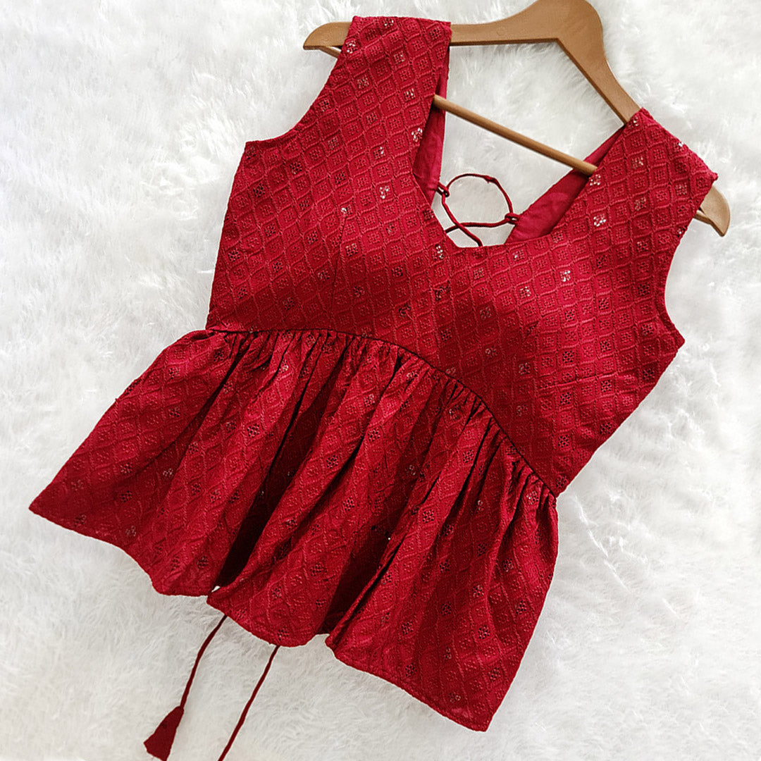 Maroon Cotton Chikankari Top