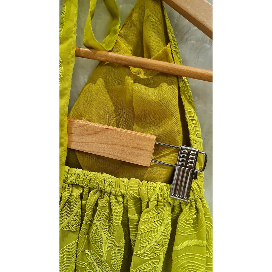 Lime Green Chikankari Chiffon Halter Neck Top