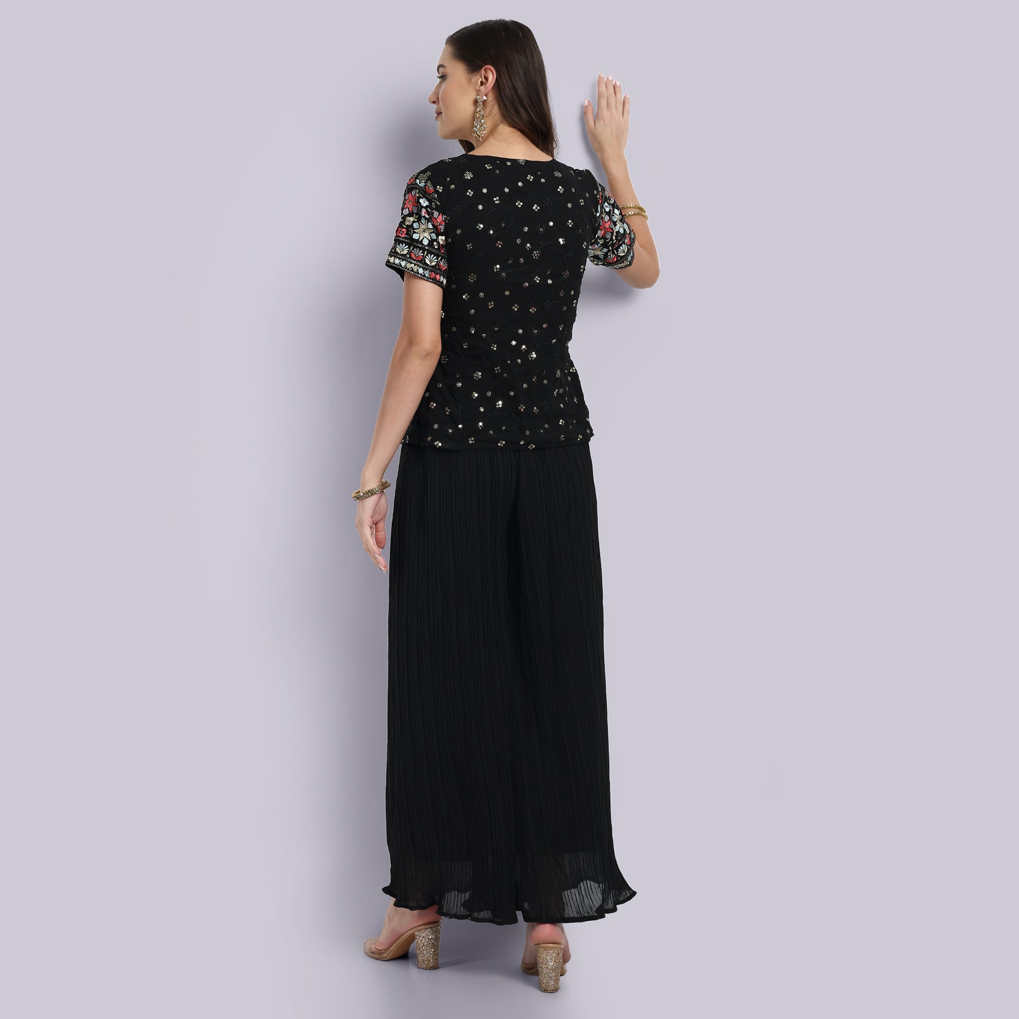 Black Embroidered Sharara Set