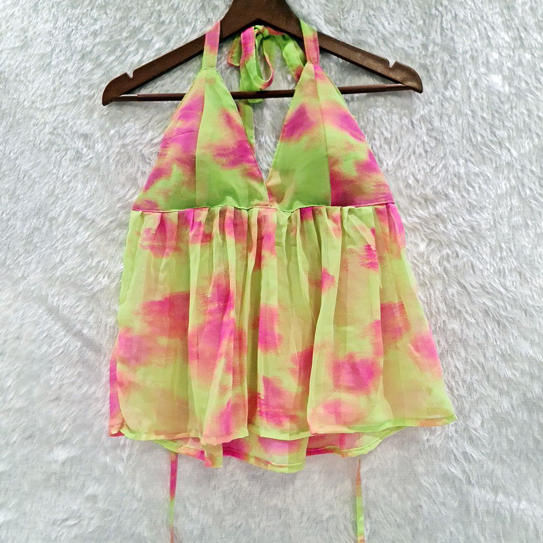 Neon Printed Halter Neck Chiffon Padded Top