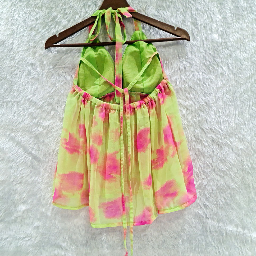 Neon Printed Halter Neck Chiffon Padded Top