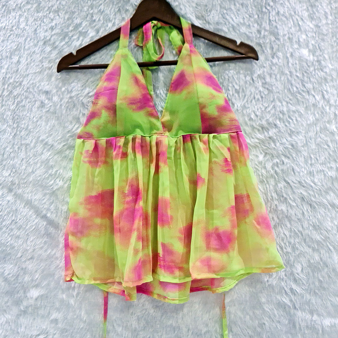 Neon Printed Halter Neck Chiffon Padded Top