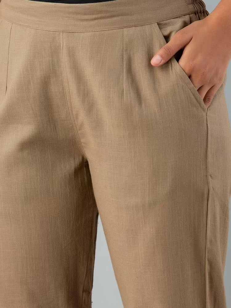 Coffee Brown Relaxed High-Rise Easy Wash Pleated Pure Cotton Regular Pant