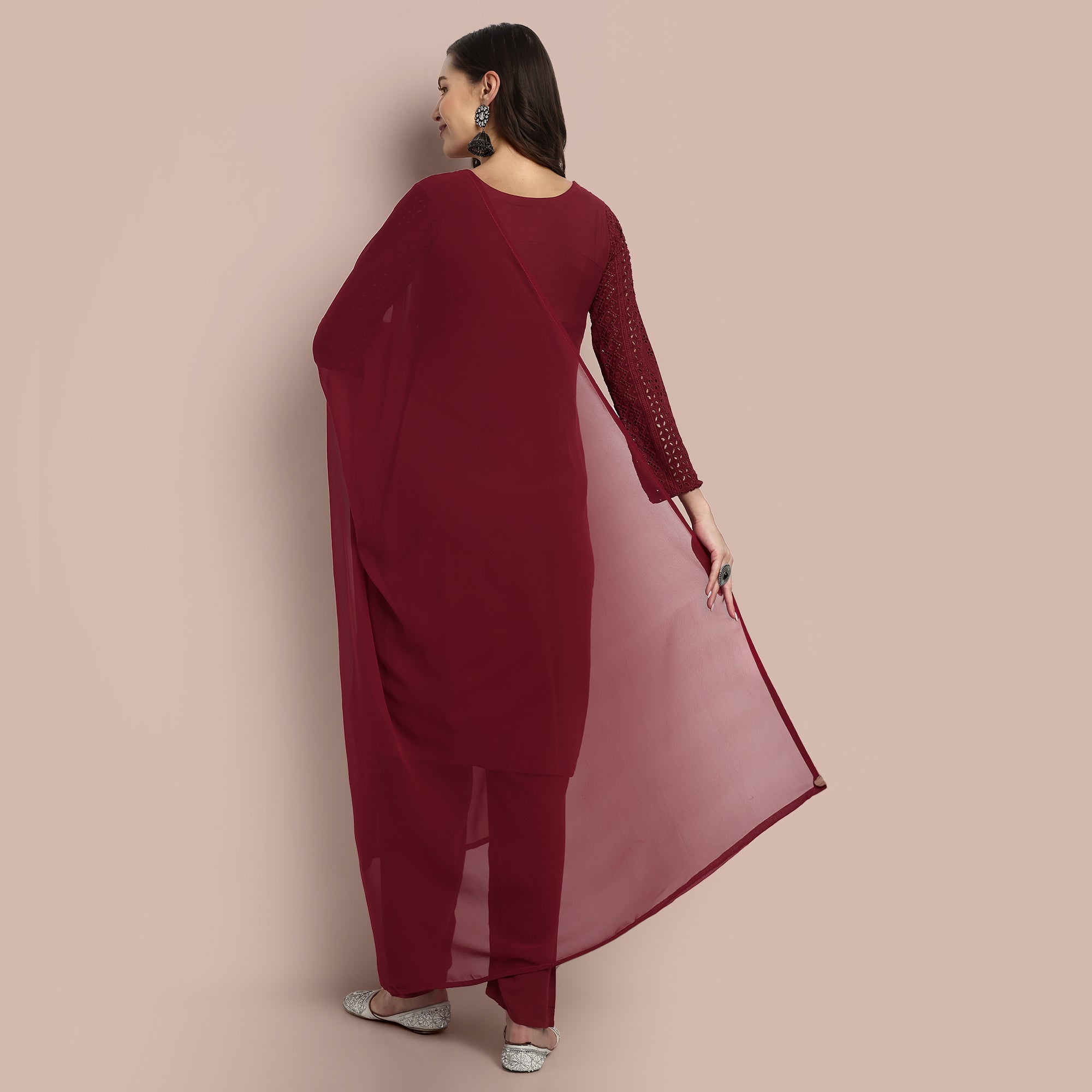 Women Hakoba Work Kurta With Trousers & Dupatta