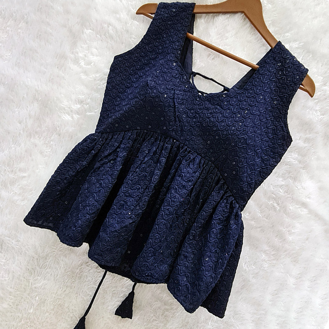 Navy Blue Cotton Chikankari Top