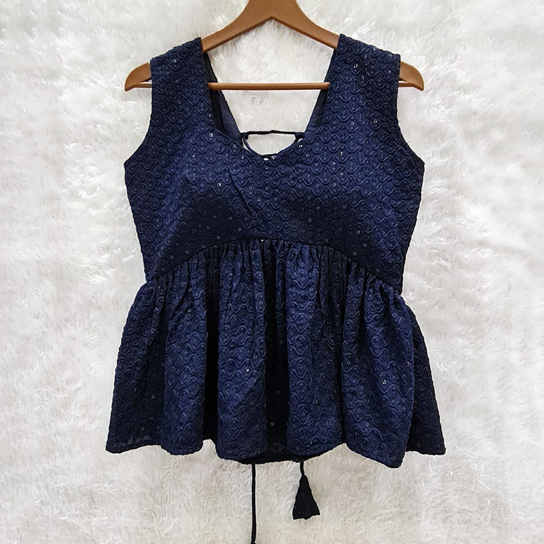 Navy Blue Cotton Chikankari Top