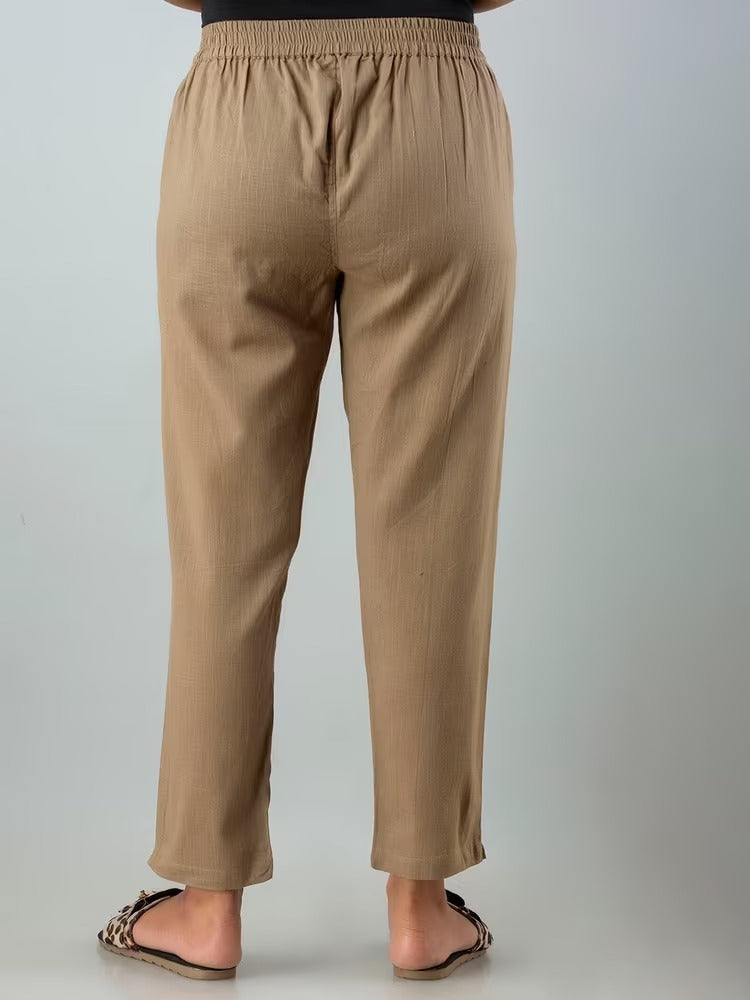 Coffee Brown Relaxed High-Rise Easy Wash Pleated Pure Cotton Regular Pant