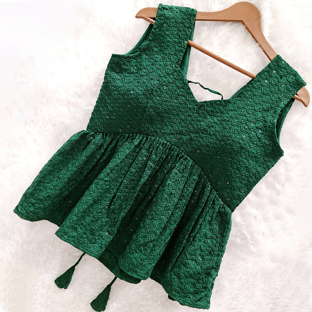 Dark Green Cotton Chikankari Top