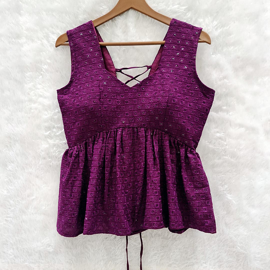 Purple Cotton Chikankari Top