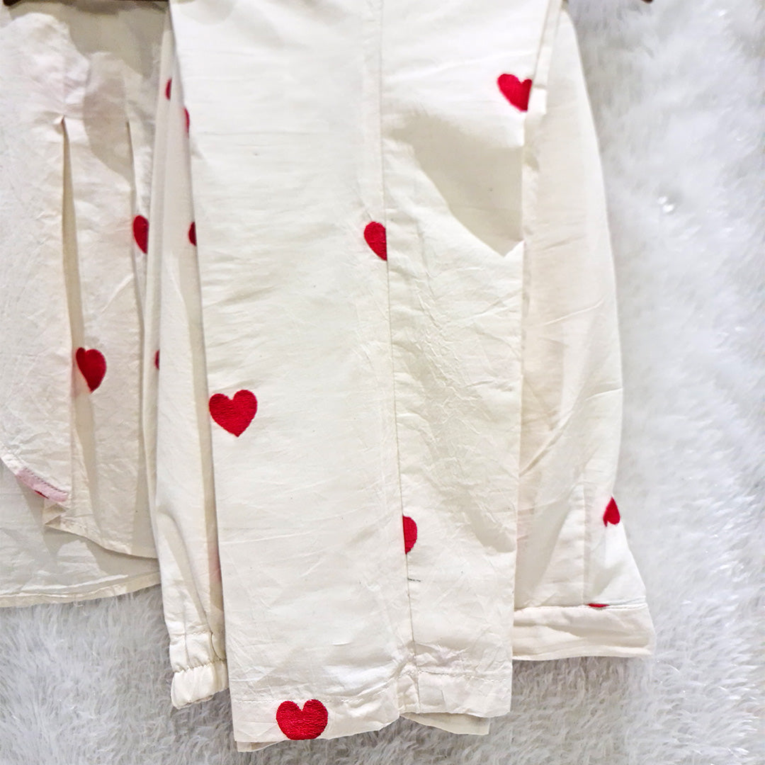 Biege Heart Embrodiered Thred Work Juliet Sleeve Co-Ord Set