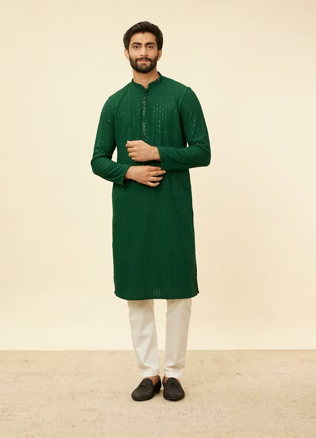 Men Green Chikankari Kurta