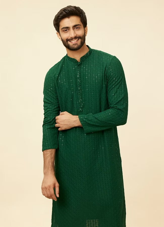 Men Green Chikankari Kurta