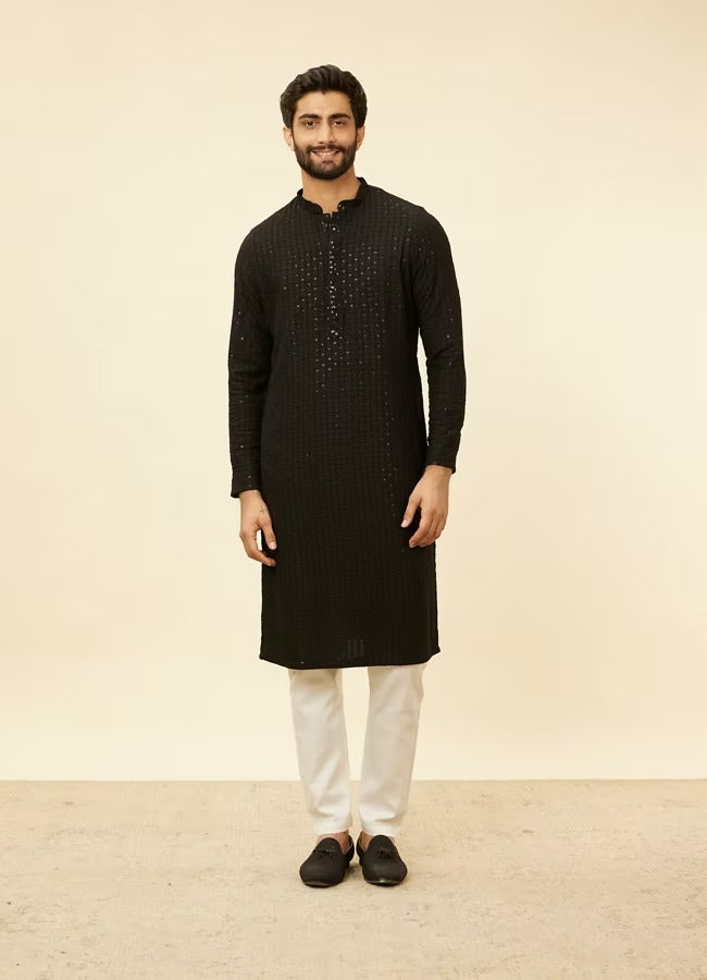 Men Black Chikankari Kurta