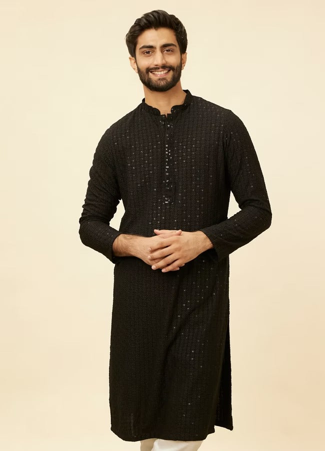 Men Black Chikankari Kurta