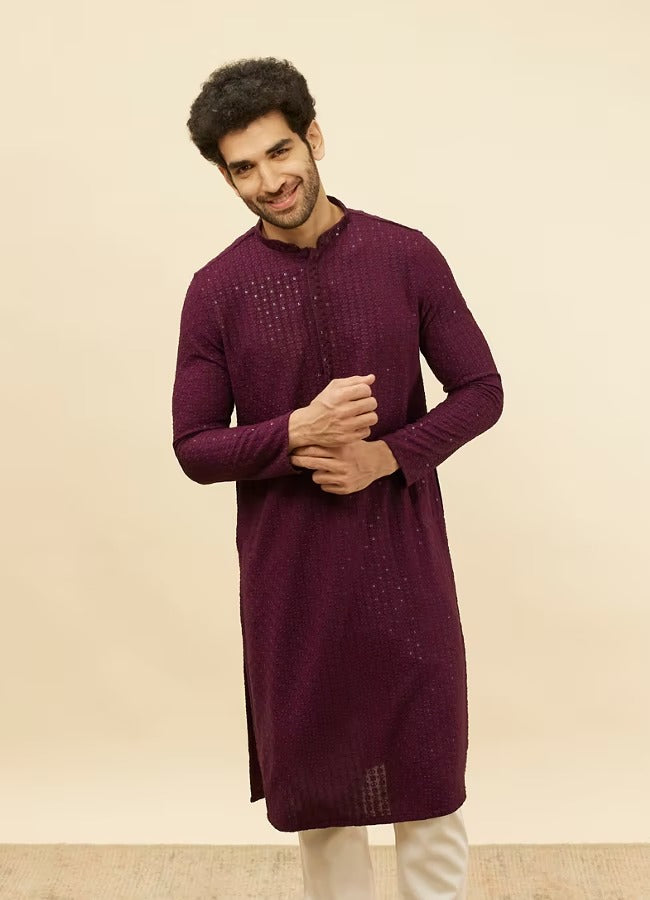 Men Purple Chikankari Kurta