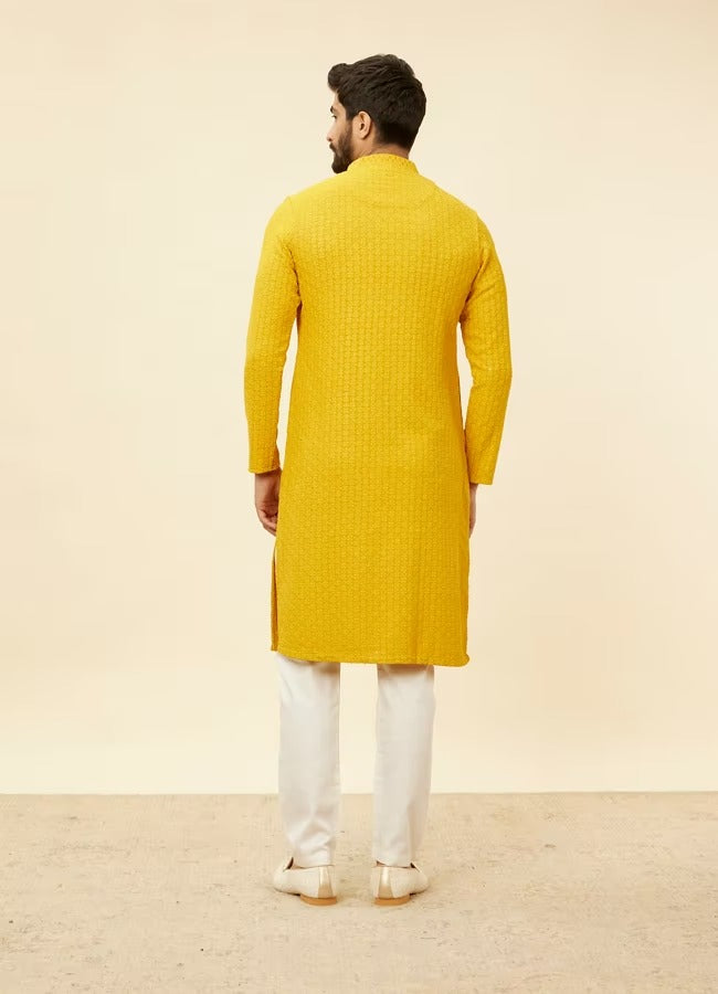 Men Yellow Chikankari Kurta