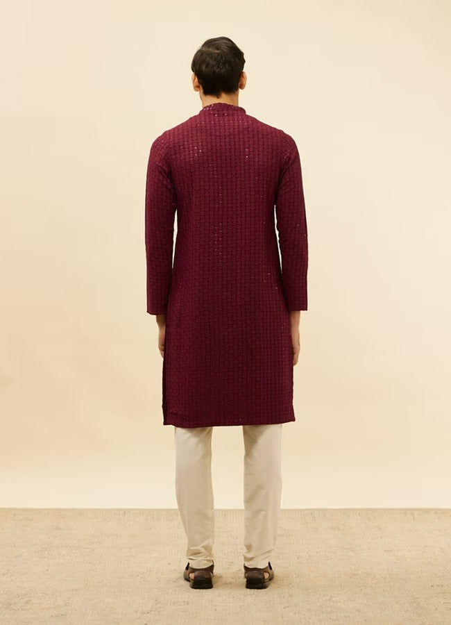 Men Maroon Chikankari Kurta