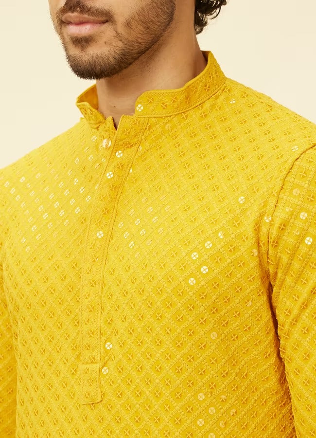 Men Yellow Chikankari Kurta