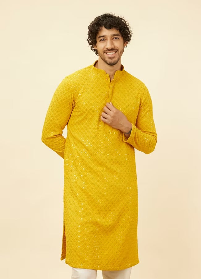 Men Yellow Chikankari Kurta