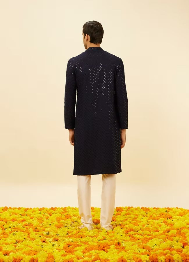 Men Navy Blue Chikankari Kurta