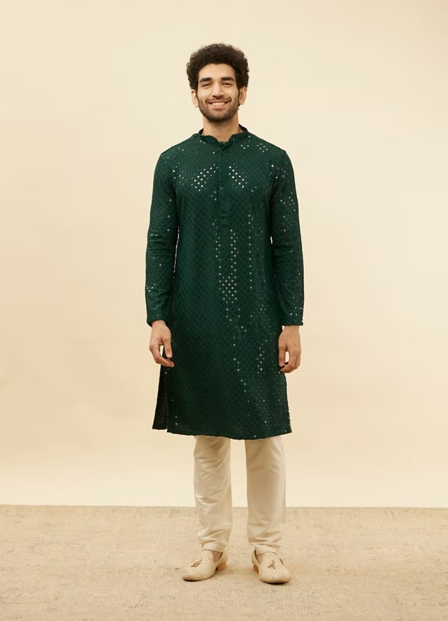 Men Green Chikankari Kurta