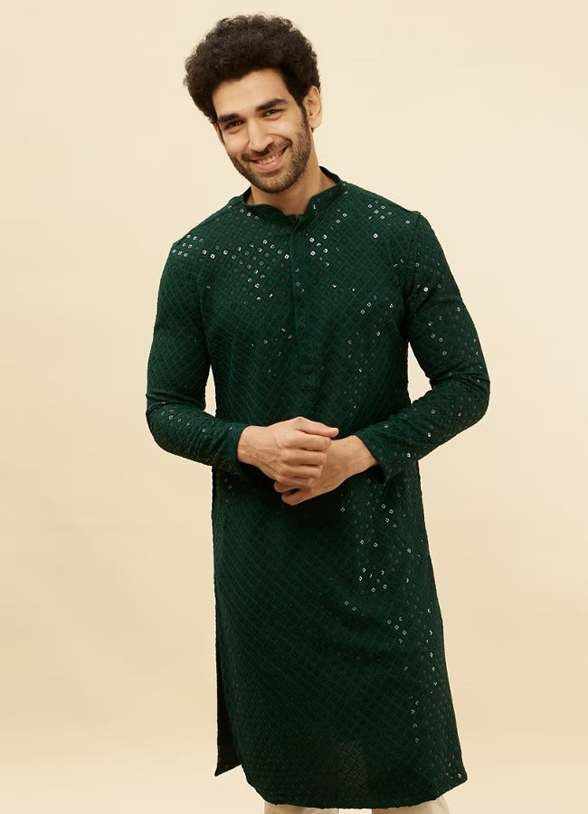 Men Green Chikankari Kurta