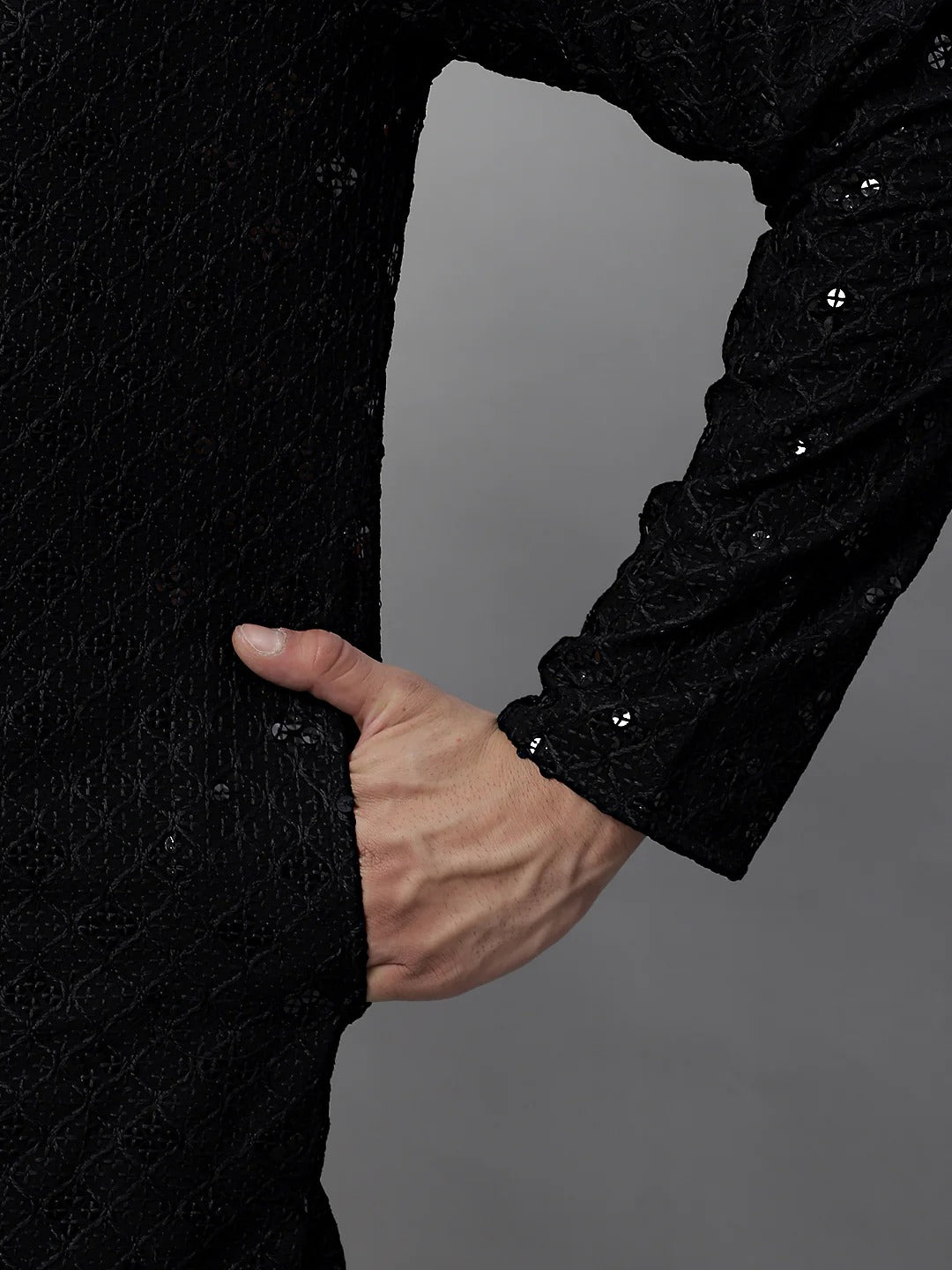 Men Black Chikankari Kurta