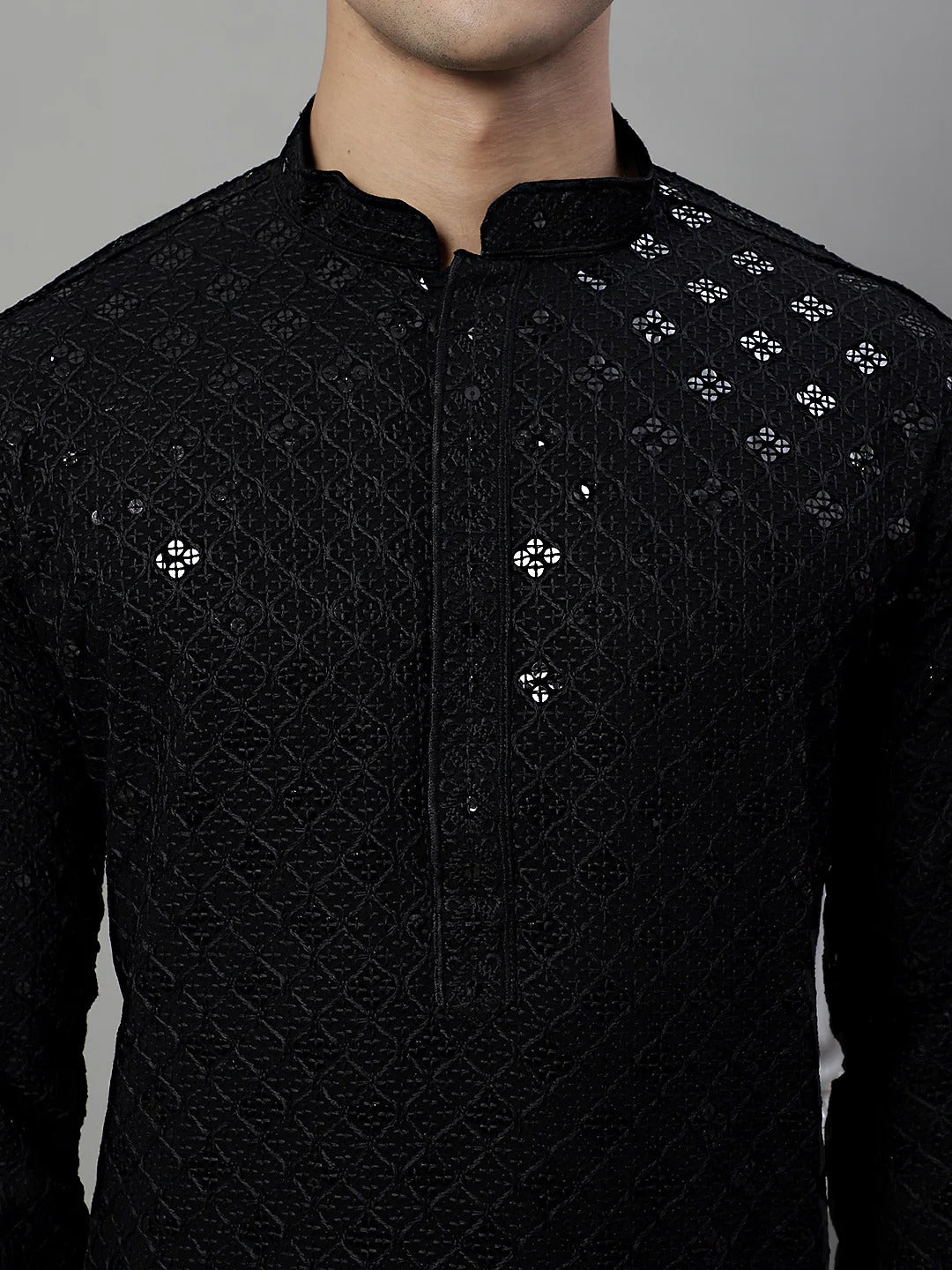 Men Black Chikankari Kurta