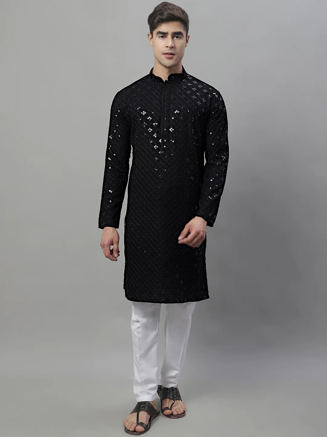 Men Black Chikankari Kurta