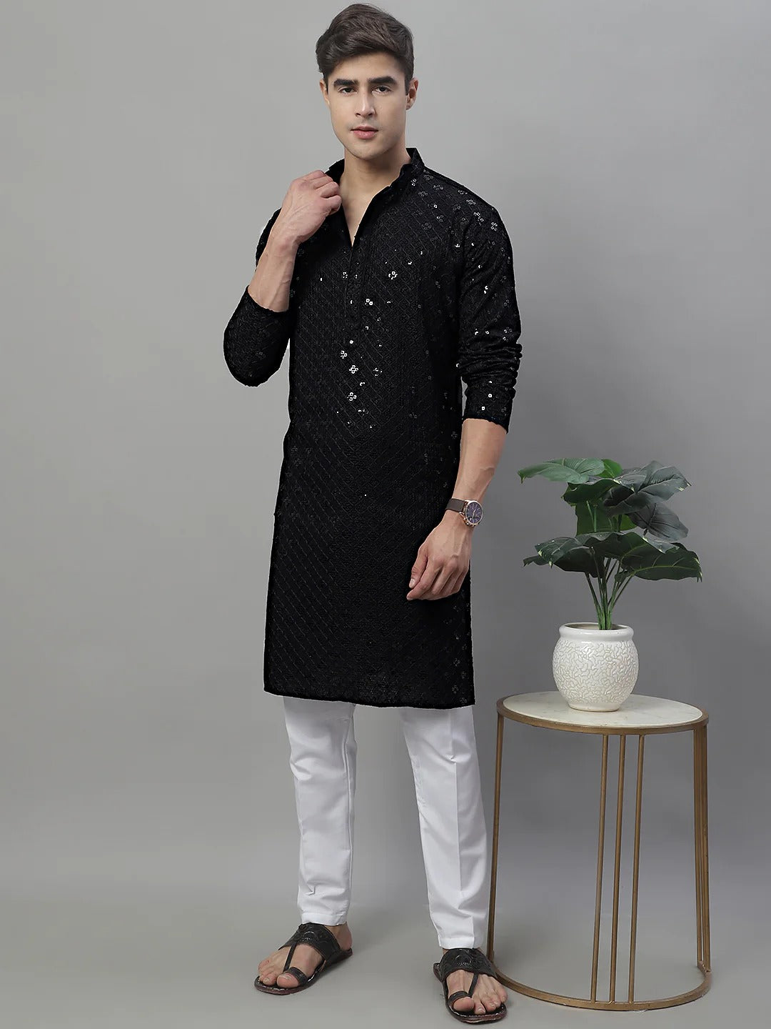 Men Black Chikankari Kurta