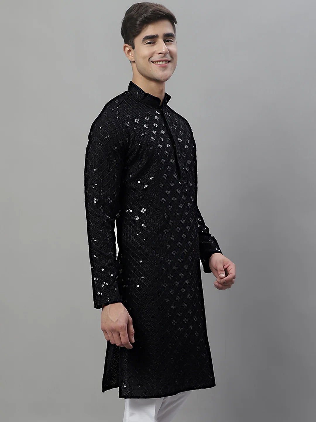 Men Black Chikankari Kurta